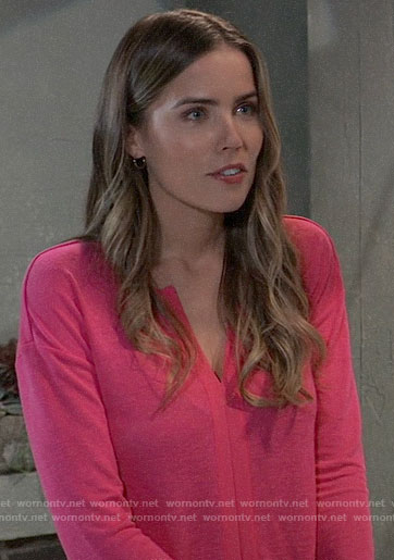 Sasha’s pink split-neck top on General Hospital