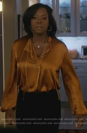 Annalise’s metallic tie neck blouse on How to Get Away with Murder