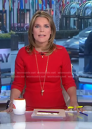 Savannah’s red three quarter sleeve dress on Today