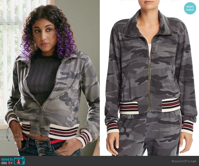 Splendid Camo Zip-Front Sweatshirt worn by Heather Davis (Vella Lovell) on Crazy Ex-Girlfriend