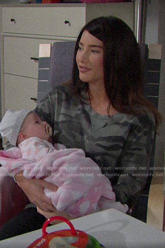 Steffy’s grey camouflage sweater dress on The Bold and the Beautiful