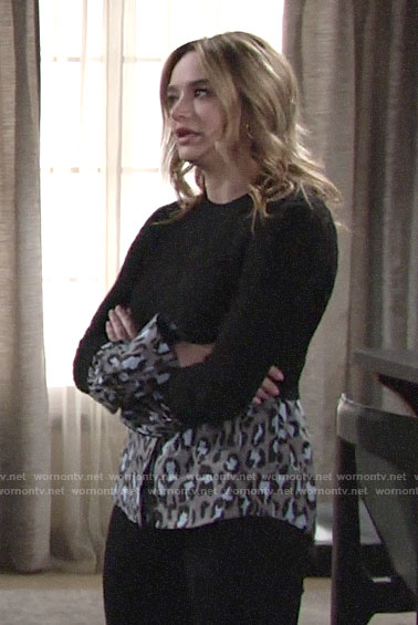 Summer’s black sweater with leopard shirt on The Young and the Restless