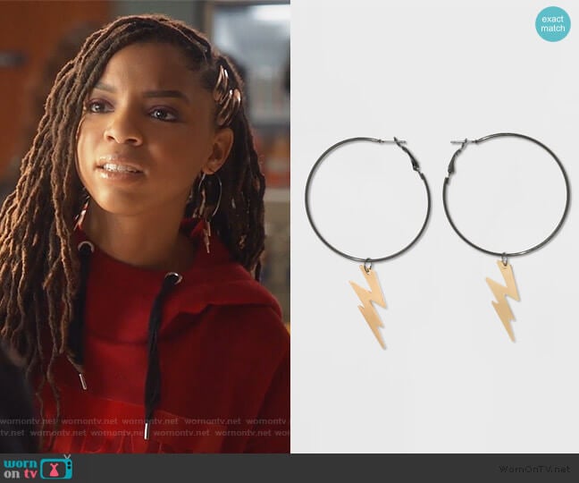 Wild Fable Lightning Bolt Hoop Earrings worn by Jazlyn Forster (Chloe Bailey) on Grown-ish