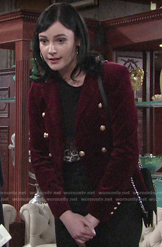 Tessa’s red velvet blazer on The Young and the Restless