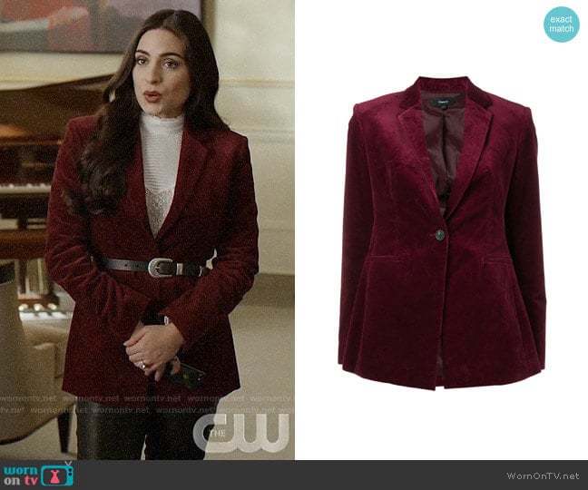 Theory Classic Velvet Blazer worn by Cristal Jennings (Daniella Alonso) on Dynasty