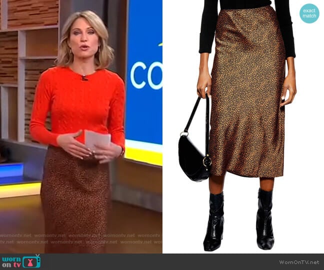 Topshop Animal Spot Midi Skirt worn by Amy Robach on Good Morning America