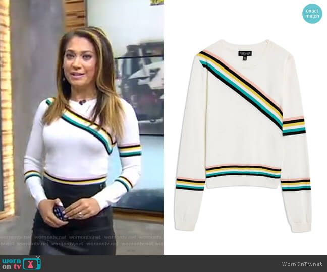 Topshop Chevron Fine Gauge Sweater worn by Ginger Zee on Good Morning America