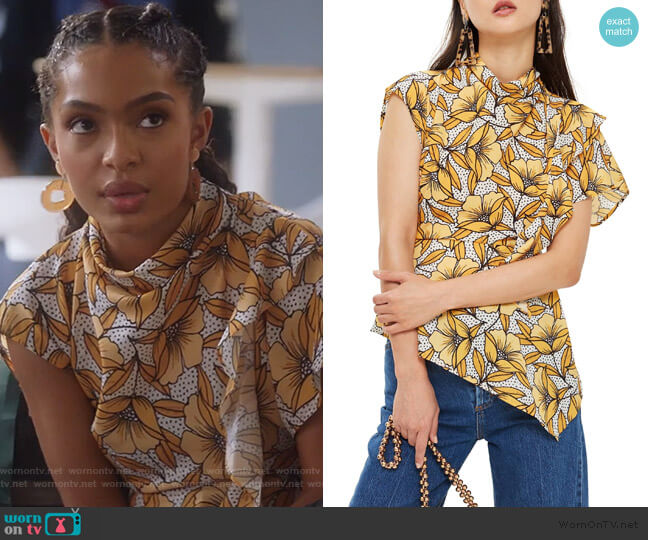 Topshop Ruffle Blouse worn by Zoey Johnson (Yara Shahidi) on Grown-ish