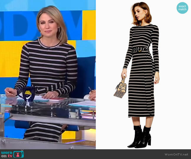 Topshop Stripe Belted Midi Dress worn by Amy Robach on Good Morning America