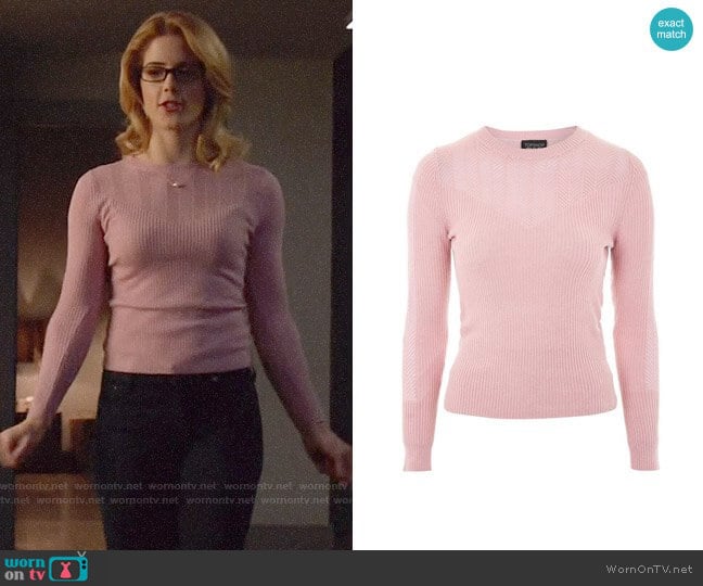 Topshop Pointelle Detail Top worn by Felicity Smoak (Emily Bett Rickards) on Arrow