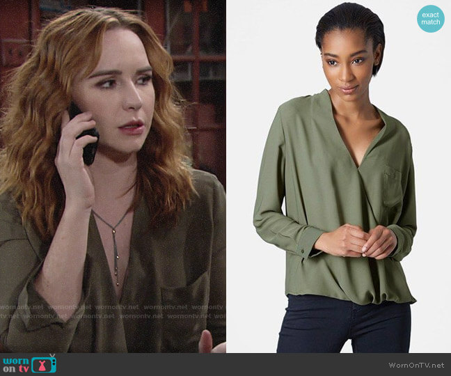 Topshop Surplice Pocket Blouse worn by Mariah Copeland (Camryn Grimes) on The Young and the Restless