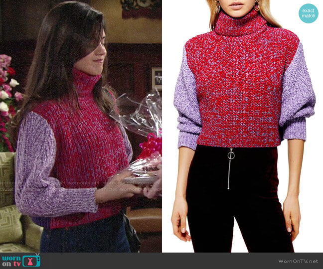 Topshop Three Color Roll Neck Sweater worn by Lola Rosales (Sasha Calle) on The Young and the Restless