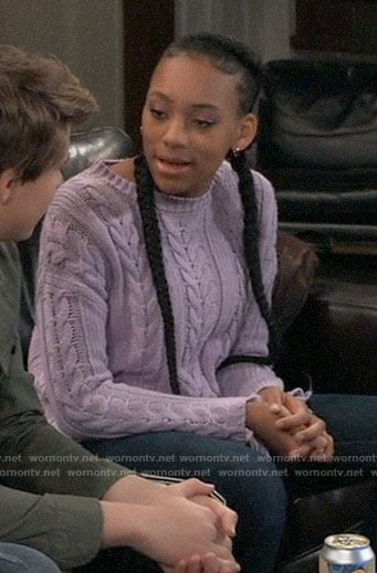 Trina’s purple cable knit sweater on General Hospital