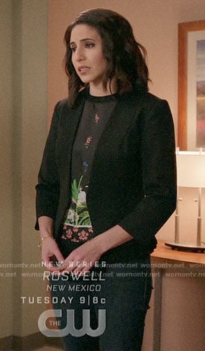 Valencia’s black floral top on Crazy Ex-Girlfriend