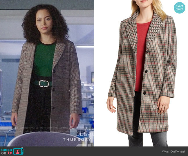Velvet by Graham & Spencer Houndstooth Car Coat worn by Macy Vaughn (Madeleine Mantock) on Charmed