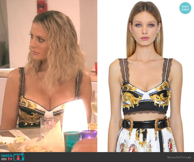 Versace Native American Silk Crepe Crop Top worn by Dorit Kemsley on The Real Housewives of Beverly Hills