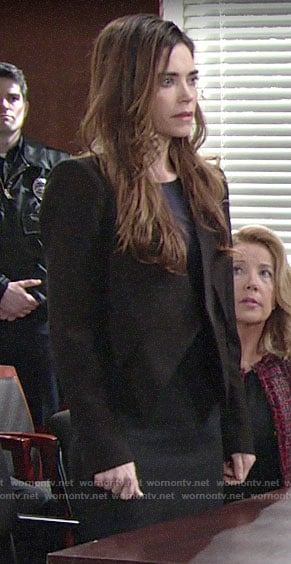 Victoria’s black jacket and sheath dress on The Young and the Restless