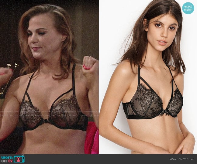 Victorias Secret Push Up Bra in Front-Close Black With Logo Back Detail worn by Phyllis Newman (Gina Tognoni) on The Young and the Restless