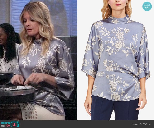 Vince Camuto Bouquet Print Mock Neck Blouse worn by Nina Reeves (Michelle Stafford) on General Hospital