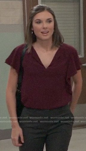 Willow’s burgundy flutter sleeve top on General Hospital
