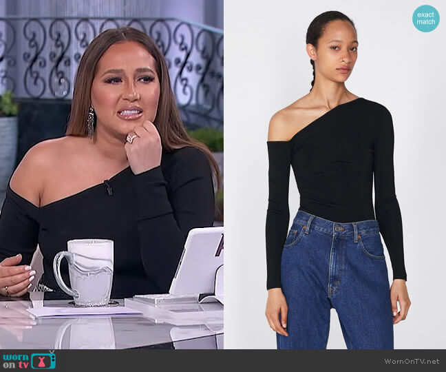 Zara Knit Top with Asymmetric Neckline worn by Adrienne Houghton on The Real