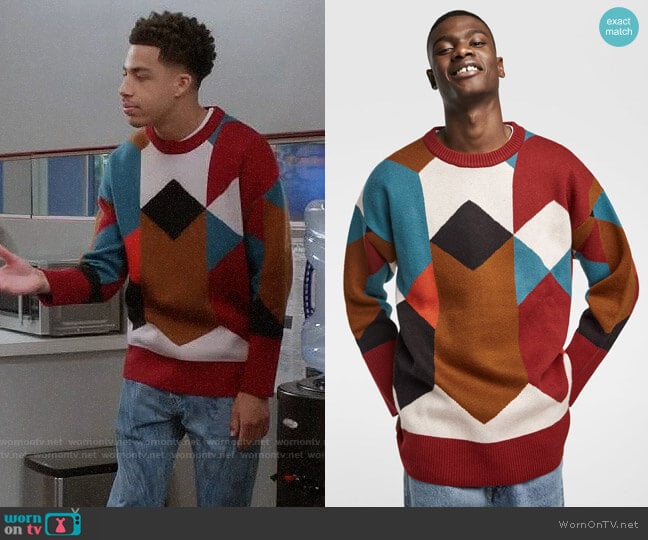 Zara Geometric Jacquard Sweater worn by Andre Johnson Jr (Marcus Scribner) on Black-ish