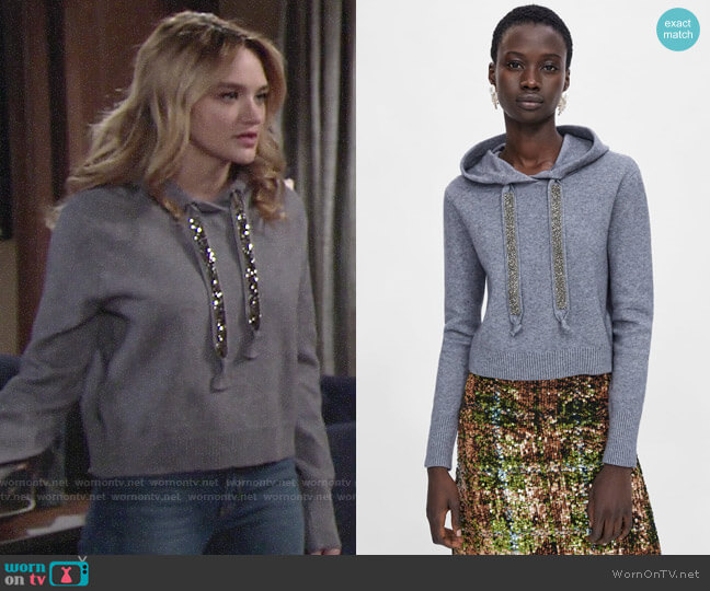 Zara Knit Sweatshirt with Sparkly Stripes worn by Summer Newman (Hunter King) on The Young and the Restless