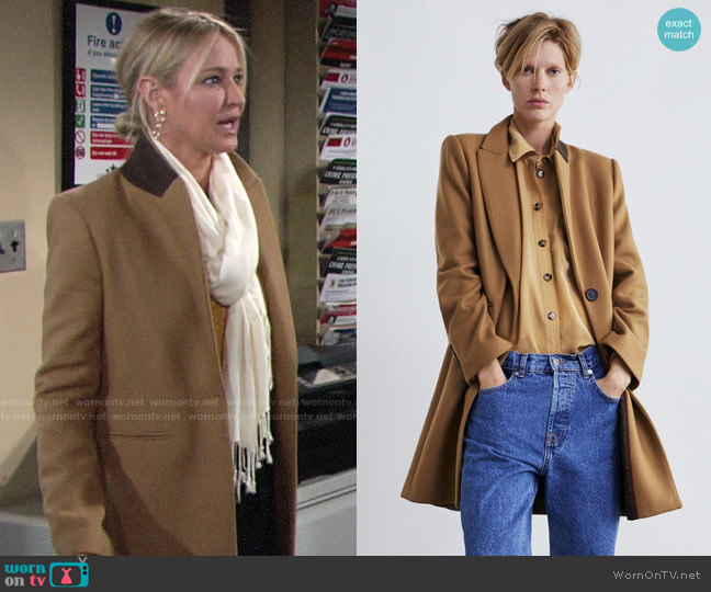 Zara Masculine Coat worn by Sharon Newman (Sharon Case) on The Young and the Restless