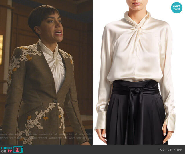 3.1 Phillip Lim Twisted Silk Blouse worn by Lucca Quinn (Cush Jumbo) on The Good Fight