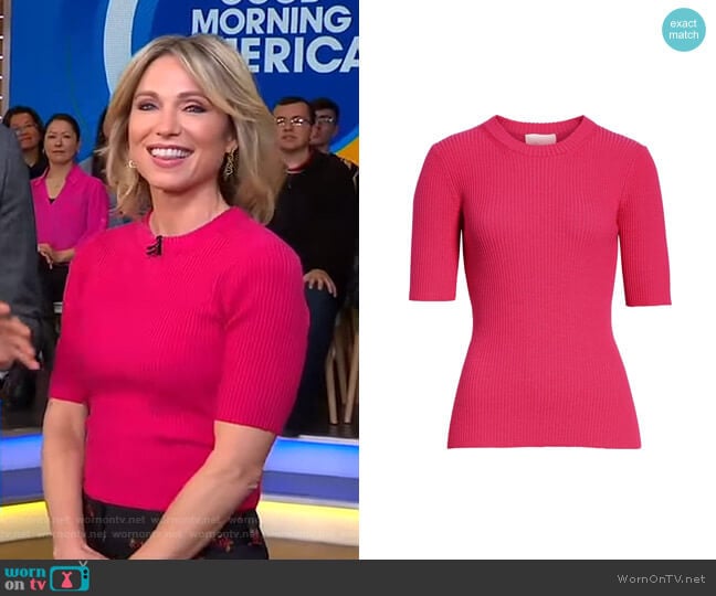 3.1 Phillip Lim Ribbed Short Sleeve Sweater worn by Amy Robach on Good Morning America