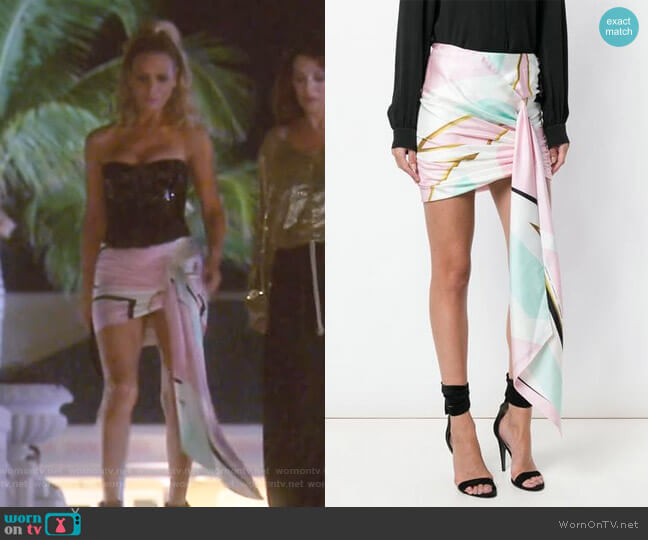 Alexandre Vauthier Printed Ruched Asymmetric Mini Skirt worn by Dorit Kemsley on The Real Housewives of Beverly Hills