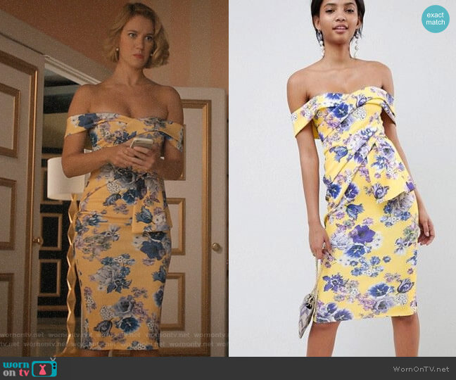 ASOS Bardot Fold Wrap Front Midi Dress in Print worn by Petra Solano (Yael Grobglas) on Jane the Virgin