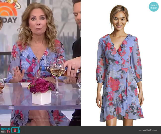Adrianna Papell Floral Faux Wrap Dress with Three Quarter Sleeves worn by Kathie Lee Gifford on Today