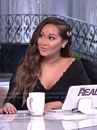 Adrienne’s black loop trim v-neck dress on The Real