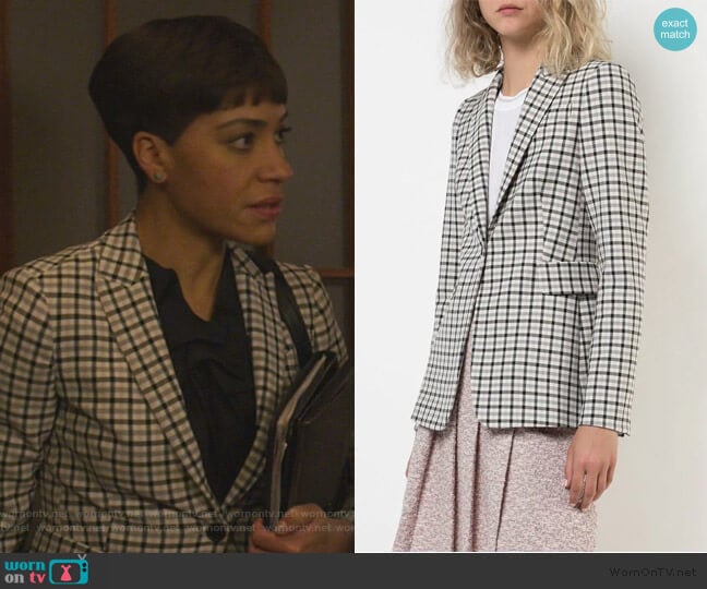 Akris Punto check print blazer worn by Lucca Quinn (Cush Jumbo) on The Good Fight
