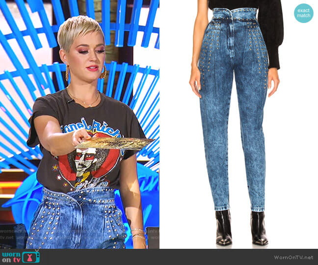 Alberta Ferretti Studded Tapered Jeans worn by Katy Perry on American Idol