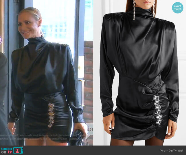 Alessandra Rich Embellished Open-Back Ruched Satin Mini Dress worn by Dorit Kemsley on The Real Housewives of Beverly Hills