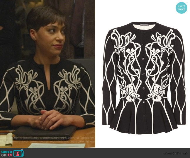 Alexander McQueen Floral Knit Cardigan worn by Lucca Quinn (Cush Jumbo) on The Good Fight