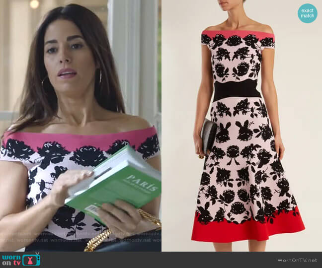 Alexander McQueen Rose-Intarsia Off-The-Shoulder Knit Dress worn by Susan Sampson (Ana Ortiz) on Whiskey Cavalier