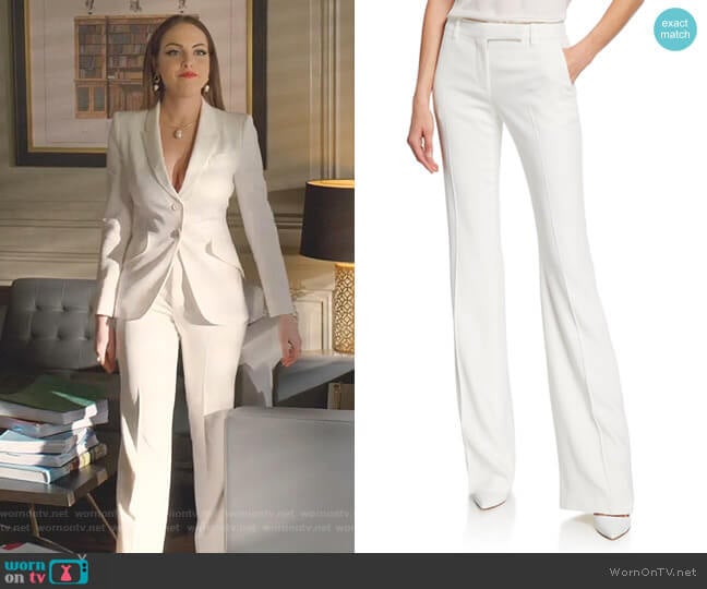Alexander McQueen Leaf Crepe Classic Suiting Pants worn by Fallon Carrington (Elizabeth Gillies) on Dynasty