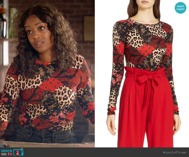 Alice + Olivia Delaina Top in Boho Patchwork Multi worn by Ali Finer (Javicia Leslie) on God Friended Me