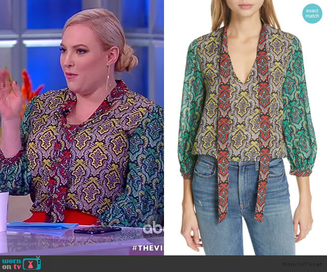 Alice + Olivia Sheila Tie Neck Top worn by Meghan McCain on The View