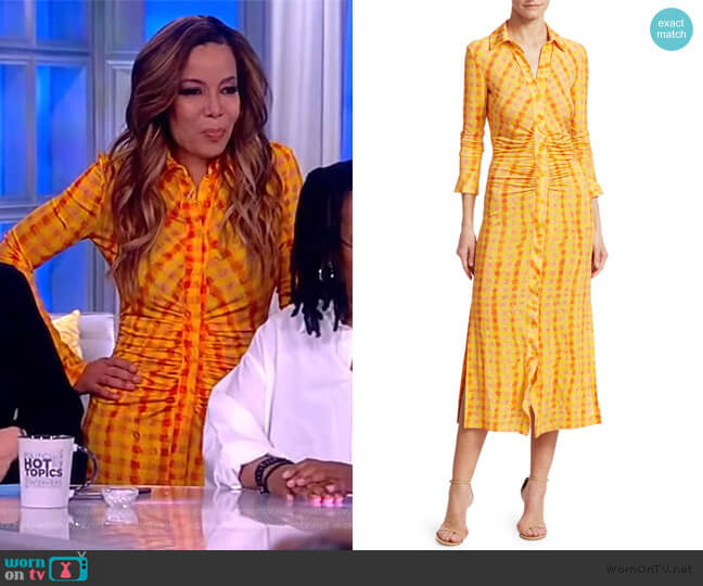 Altuzarra Ruched Gingham Midi Shirtdress worn by Sunny Hostin on The View