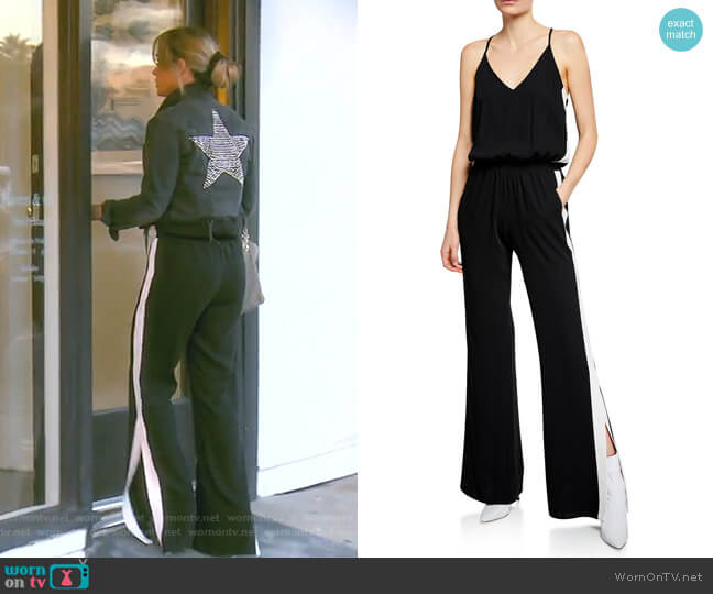 Amanda Uprichard Side-Stripe Sleeveless Track Jumpsuit worn by Teddi Mellencamp Arroyave on The Real Housewives of Beverly Hills
