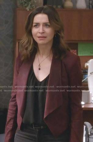 Amelia’s red suede shawl collar jacket on Grey’s Anatomy