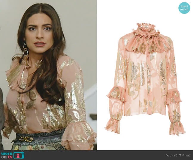 Anna Sui Beloved Metallic Jacquard Top worn by Cristal Jennings (Daniella Alonso) on Dynasty