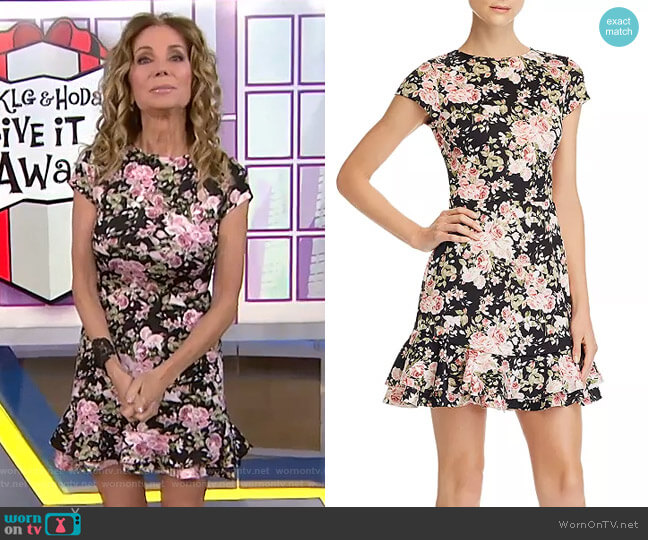 Aqua Cap-Sleeve Flounced Floral Dress worn by Kathie Lee Gifford on Today
