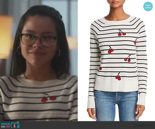 Aqua Cashmere Cherry Striped Cashmere Sweater worn by Mariana Foster (Cierra Ramirez) on Good Trouble