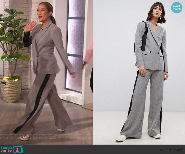 ASOS Check suit blazer with contrast side stripe worn by Carrie Inaba on The Talk