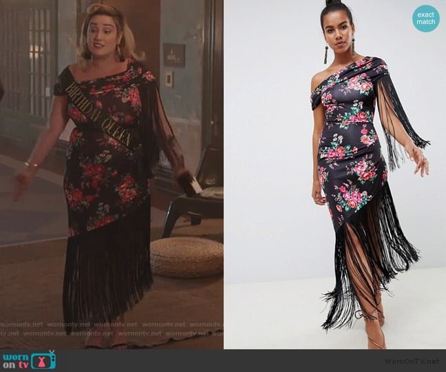 ASOS Slinky Fringe Midi Dress in Floral Print worn by Davia (Emma Hunton) on Good Trouble
